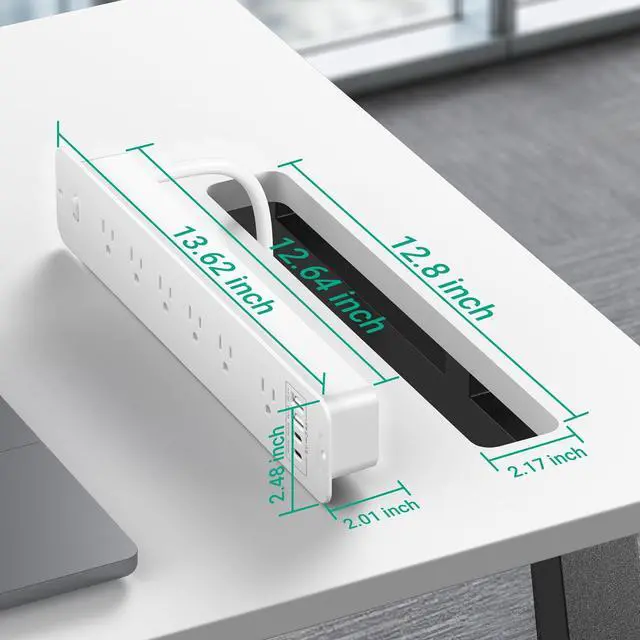 Alt view image 7 of 7 - Recessed Surge Protector Power Strip with 6AC + 4USB (2 USB-C PD20W), 1800J, 6FT Extension Cord, Space-Saver Flush Mount for Conference Tables/Desks/Furniture/Kitchen