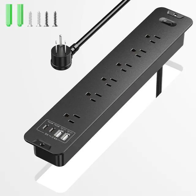 Main image of Recessed Surge Protector Power Strip with 6AC + 4USB (2 USB-C PD20W), 1800J, 6FT Extension Cord, Space-Saver Flush Mount for Conference Tables/Desks/Furniture/Kitchen