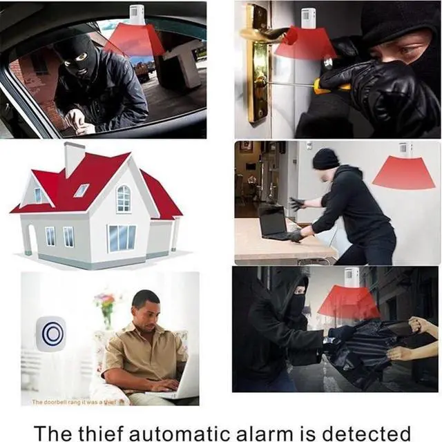 Alt view image 6 of 6 - Wireless Home Security Driveway Alarm, Entry Alert, Visitor Door Bell Chime with 1 Plug-in Receiver and 2 PIR Motion Sensor Detector Alert System, Quality Sound and LED, 38 Melodies
