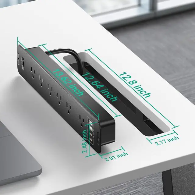 Alt view image 7 of 7 - Recessed Surge Protector Power Strip with 6AC + 4USB (2 USB-C PD20W), 1800J, 6FT Extension Cord, Space-Saver Flush Mount for Conference Tables/Desks/Furniture/Kitchen