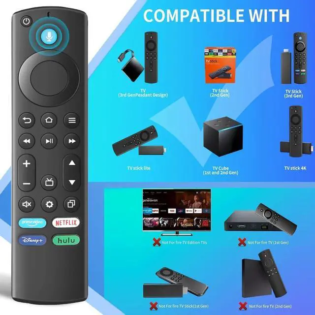 Alt view image 3 of 7 - Voice Remote Control for All Fire Series (1st/2nd/3rd Gen), Stick (HD, 4K, 4K Max, Lite), Cube Smart Compatible Insignia, Toshiba, Pioneer,Shortcuts: Prime Video, Netflix, Disney+, Hulu