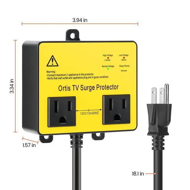 Alt view image 6 of 7 - TV Surge Protector for Smart TV, Double Outlet Voltage Protector for Home Appliances with Time Delay, Protects Against Brownout, Spike, Instant Surge All Voltage Abnormalities