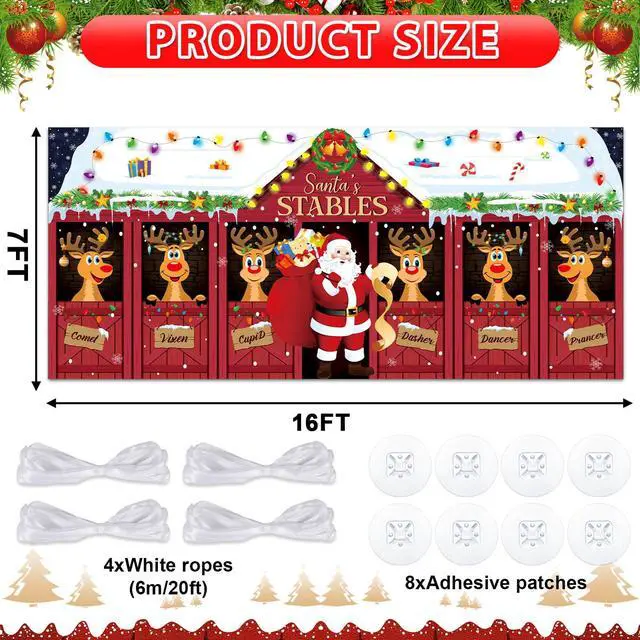 Alt view image 2 of 6 - 16x7ft Christmas Garage Door Banner Deer Garage Door Covers Large Reindeer Stables Santa Claus Christmas Elk Backdrop Decorations for Winter Xmas Eve Holiday Indoor Outdoor Wall Decor(Deer)