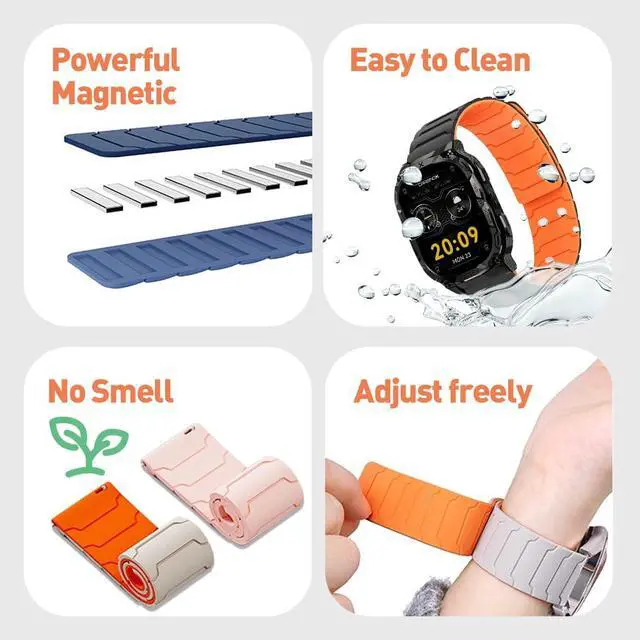 Alt view image 6 of 6 - 20mm, 22mm Magnetic Watchband Compatible with Moto Watch 120 Band, Silicone Sport Strong Magnet Strap for 70, 100, 120, 360 3rd Gen 2020 Smartwatch