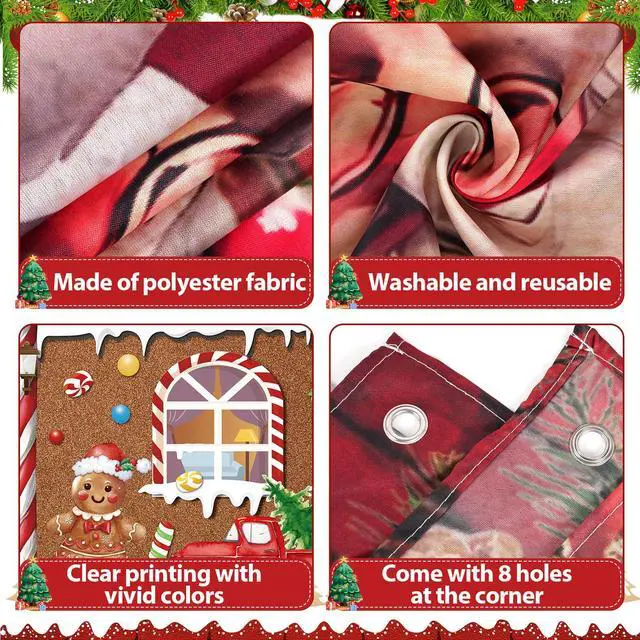 Alt view image 3 of 6 - 16x7ft Christmas Garage Door Banner Gingerbread Garage Door Covers Large Gingerbread Man Snowman Santa Christmas Backdrop Decorations for Winter Xmas Eve Holiday Outdoor Wall Decor(House)