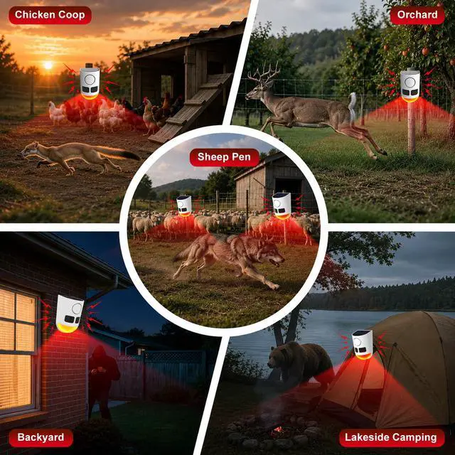 Alt view image 5 of 6 - Solar Motion Sensor Alarm with Strobe Light, 130dB Outdoor Security Alarm System, 13 Alarm Sounds with Remote Control, Solar Powered, Waterproof PIR Motion Detector for Farm Yard Garden Orchard.1PCS