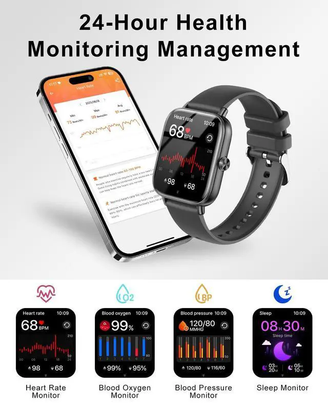 Alt view image 4 of 6 - Smart Watch for Women Bluetooth Call, 1.85" IP68 Waterproof Fitness Watch | Heart Rate, Sleep Monitor, Step Counter, 120+ Sports, DIY Watch Faces, IP68 Waterproof, Android & iOS Compatible(Black)