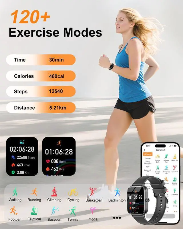 Alt view image 5 of 6 - Smart Watch for Women Bluetooth Call, 1.85" IP68 Waterproof Fitness Watch | Heart Rate, Sleep Monitor, Step Counter, 120+ Sports, DIY Watch Faces, IP68 Waterproof, Android & iOS Compatible(Black)