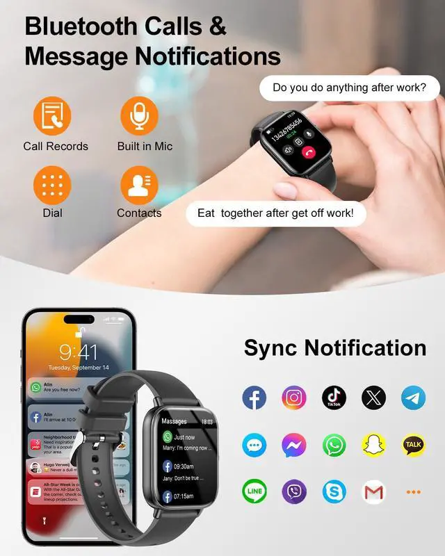 Alt view image 3 of 6 - Smart Watch for Women Bluetooth Call, 1.85" IP68 Waterproof Fitness Watch | Heart Rate, Sleep Monitor, Step Counter, 120+ Sports, DIY Watch Faces, IP68 Waterproof, Android & iOS Compatible(Black)