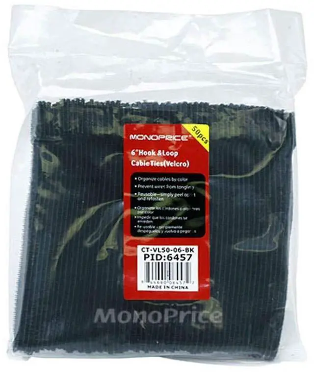 Alt view image 3 of 4 - Hook and Loop Fastening Cable Ties - 6 Inch, 50 Piece Bulk Pack, With Eye Hole For Hanging, Black