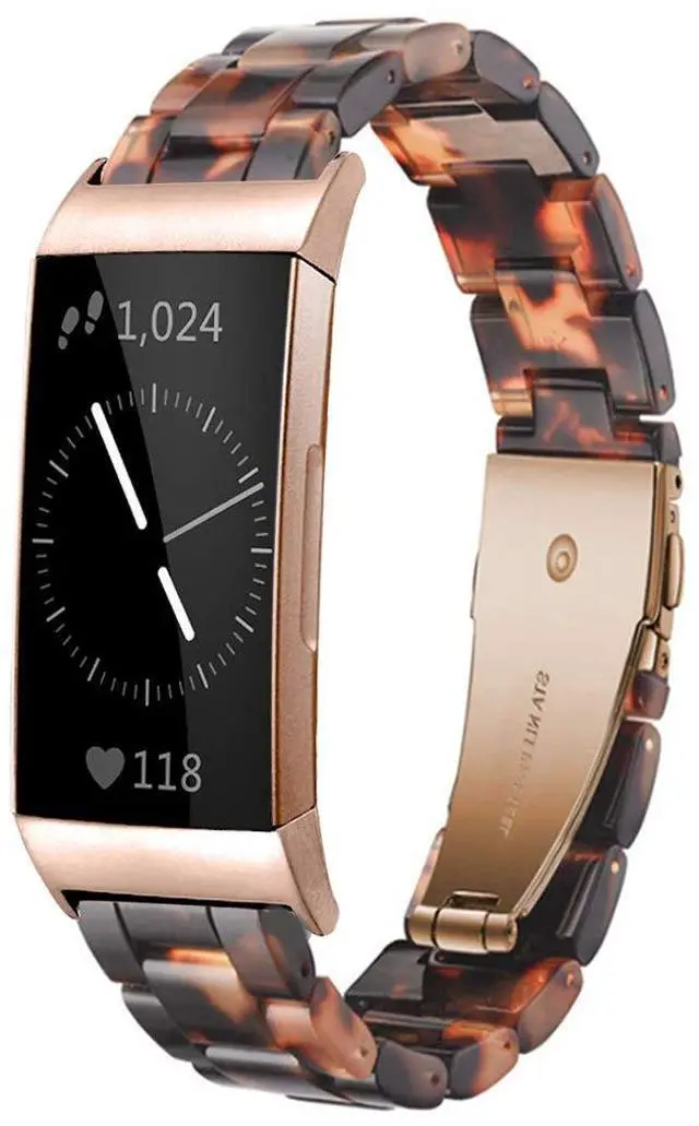 Main image of Resin Band Compatible with Fitbit Charge 4,Charge 3/3 SE,Women Men Resin Accessory Rose Gold Buckle Band Wristband Strap Blacelet