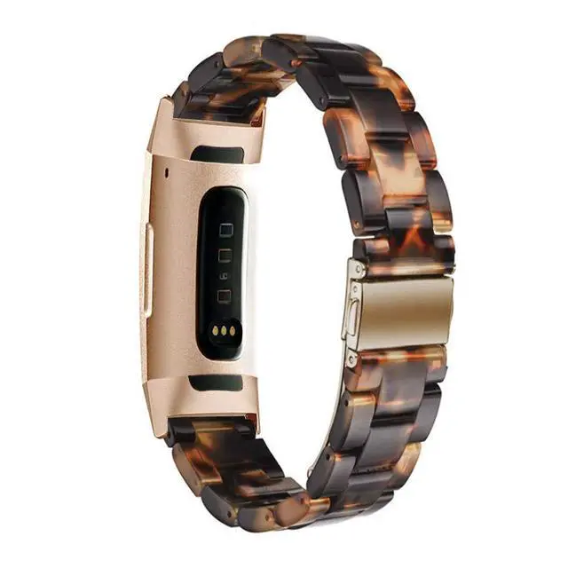 Alt view image 2 of 5 - Resin Band Compatible with Fitbit Charge 4,Charge 3/3 SE,Women Men Resin Accessory Rose Gold Buckle Band Wristband Strap Blacelet