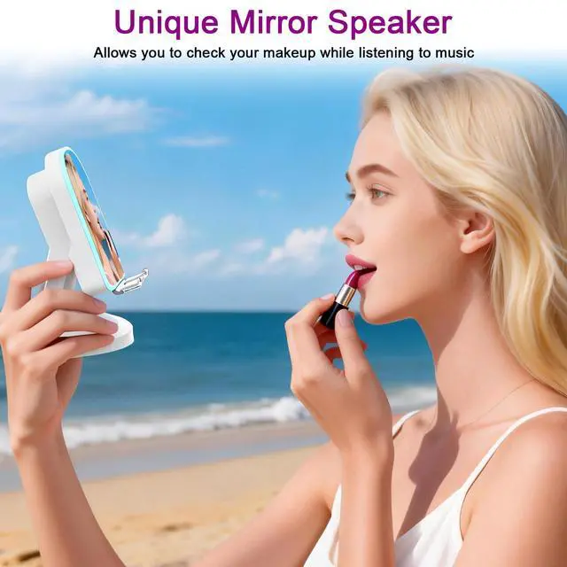 Alt view image 2 of 6 - Wireless Induction Speaker with 360° Rotating Base, Bluetooth Speaker Phone Stand with Center Mirror, Stereo Sound for Kitchen Desk, RGB Ambient Light, Gift for Men Women (White)