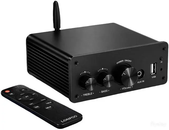 Main image of 200W Bluetooth Audio Amplifier with DAC for Bookshelf Speaker HiFi | TPA3116 Chip, 2.0 Channel, Optical Coaxial USB RCA Aux Input, Plug and Play, Low Distortion, Black