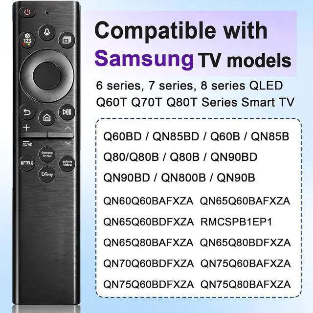 Alt view image 2 of 7 - Replacement Remote Control for Samsung Remote, for All 2019-2025 Samsung Remote Control for Smart with Voice Control. No Solar, Balck