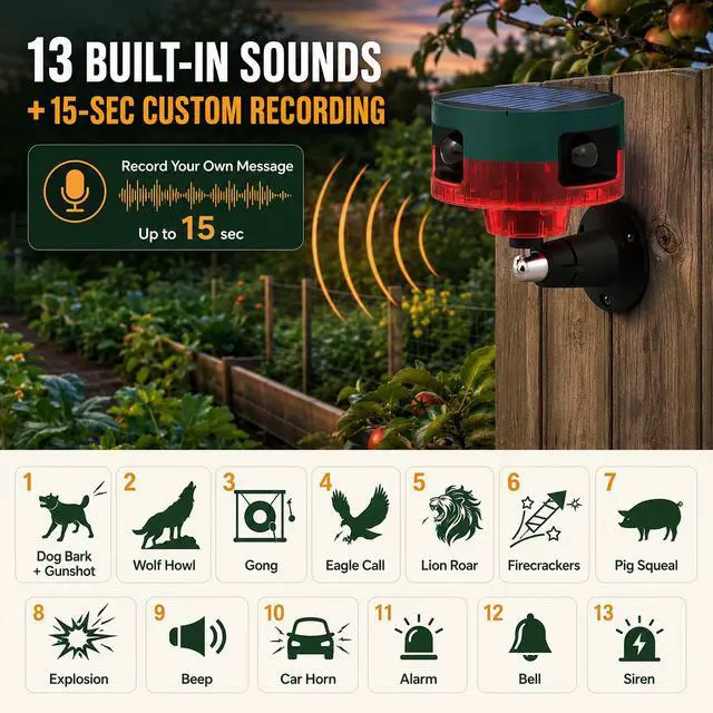 Alt view image 2 of 6 - Solar Outdoor Motion Sensor Alarm: Upgraded 360° Motion Detector 130dB Loud Siren, Remote Control, Porch Security Protector & Camping Safety Device for Yard/Garden Outdoor Areas