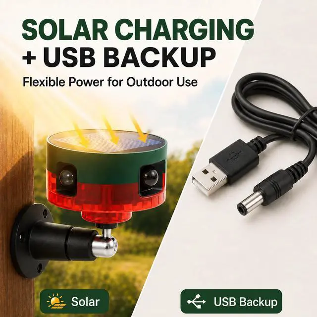 Alt view image 5 of 6 - Solar Outdoor Motion Sensor Alarm: Upgraded 360° Motion Detector 130dB Loud Siren, Remote Control, Porch Security Protector & Camping Safety Device for Yard/Garden Outdoor Areas