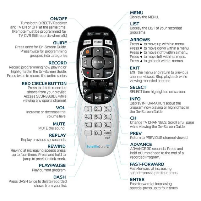 Alt view image 3 of 6 - Remote Control Replacement for RC73 RC72 RC71 Compatible with DirecTV HR34 HR44 HR54, AT&T Receivers, Genie DVRs