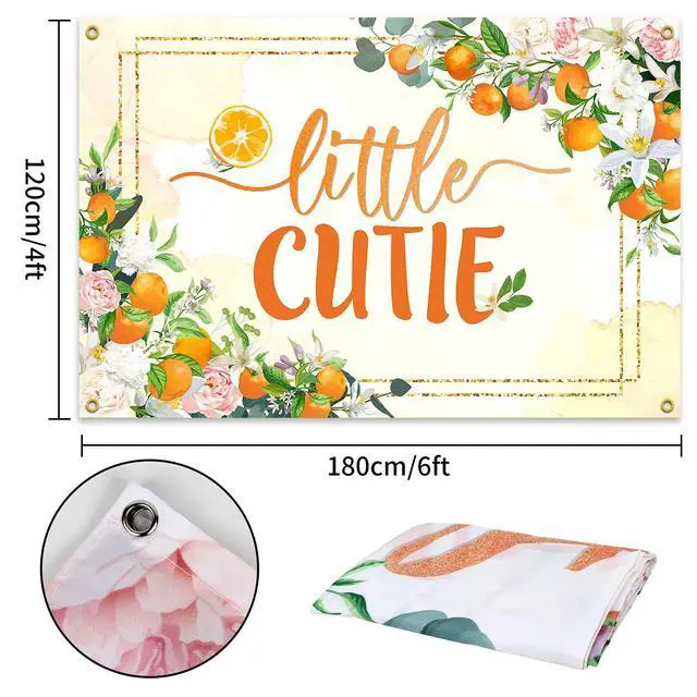 Alt view image 2 of 6 - 6x4ft Little Cutie Banner Backdrop - Fall Baby Shower Decorations Party Supplies for Boys Girls - Orange
