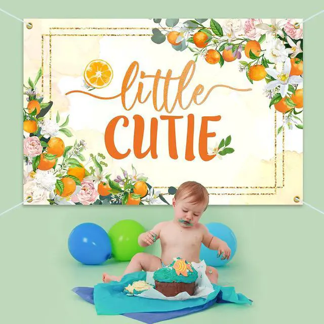 Alt view image 4 of 6 - 6x4ft Little Cutie Banner Backdrop - Fall Baby Shower Decorations Party Supplies for Boys Girls - Orange