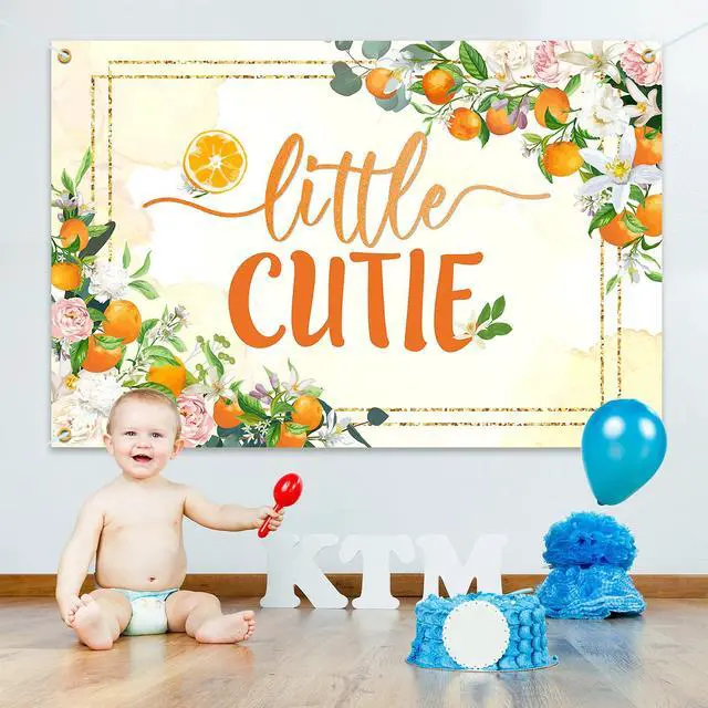 Alt view image 5 of 6 - 6x4ft Little Cutie Banner Backdrop - Fall Baby Shower Decorations Party Supplies for Boys Girls - Orange