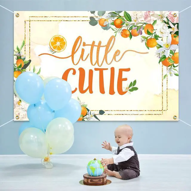 Alt view image 6 of 6 - 6x4ft Little Cutie Banner Backdrop - Fall Baby Shower Decorations Party Supplies for Boys Girls - Orange