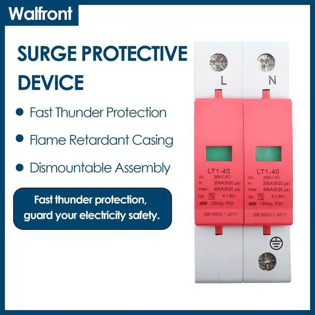 Alt view image 4 of 7 - AC Protector Power Protector Arrester Device, House Protector Low Voltage Arrester for Photovoltaic Thunder, Protective Device Arrester Electronics Accessories (2P40KA)