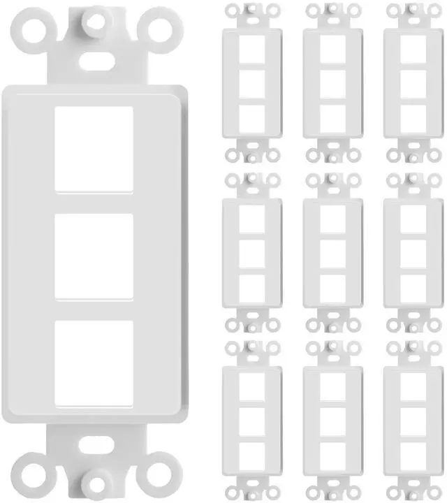 Main image of 10 Pack 3Port Decorator Wall Plate 1-Gang Keystone Decorative Insert, Keystone Jack Single Gang Wall Plate - White