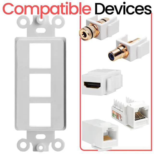 Alt view image 4 of 6 - 10 Pack 3Port Decorator Wall Plate 1-Gang Keystone Decorative Insert, Keystone Jack Single Gang Wall Plate - White