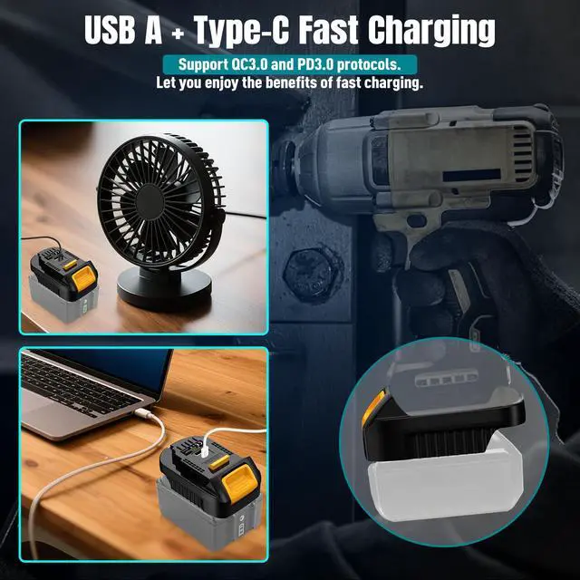 Alt view image 5 of 7 - MT20DL Battery Adapter for Makita 18V to for Dewalt 20V MAX Battery Converter with USB-A & Type-C Charging Port,Compatible with Makita BL1830 BL1850 BL1860 for Dewalt 20V Cordless Power Tools