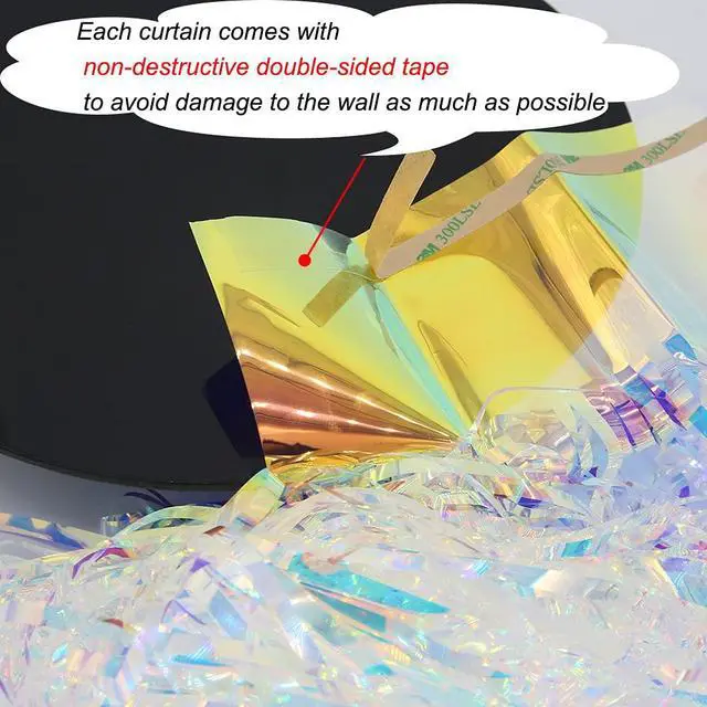 Alt view image 5 of 6 - Gorgeous Holographic Iridescent Fringe Curtain - 2 Pack of 8.3ft x 3.3ft Tinsel Streamer for Wedding Birthday Party Bridal/Baby Shower Christmas Photo Booth Backdrop Decoration