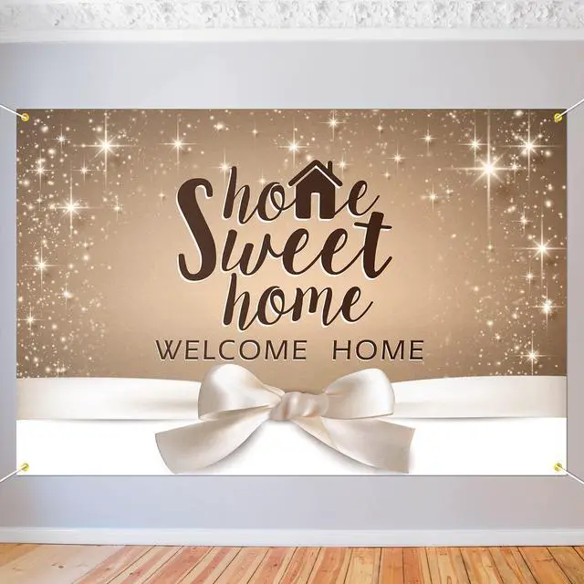Main image of Home Sweet Home Backdrop Banner Decor Gold Glitter - Welcome Home Housewarming Party Theme Decorations for Bridal Shower New House Supplies