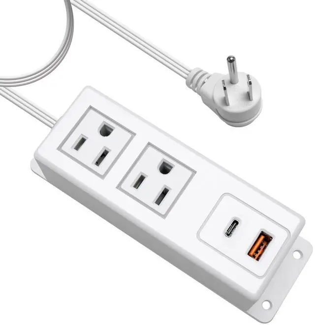 Main image of Multiple Plug Outlet with USB C 20W Wall Mounted Power Strip Under Desk Mountable Extension Cord with PD Type C Flat Plug Power Station for Home Workshop Dorm Travel White