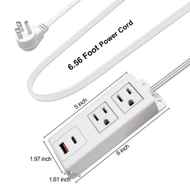 Alt view image 5 of 7 - Multiple Plug Outlet with USB C 20W Wall Mounted Power Strip Under Desk Mountable Extension Cord with PD Type C Flat Plug Power Station for Home Workshop Dorm Travel White