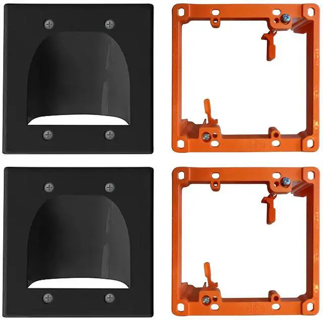 Main image of 2 Pack Wall Plate Cable Pass Through with Bracket - In Wall Cable Management Kit - Recessed Cable Wall Plate Pair with Dual Gang Low Voltage Mounting Bracket - Decorator Cover for Low Voltage Cables