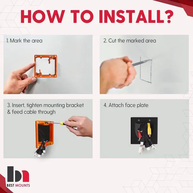 Alt view image 4 of 6 - 2 Pack Wall Plate Cable Pass Through with Bracket - In Wall Cable Management Kit - Recessed Cable Wall Plate Pair with Dual Gang Low Voltage Mounting Bracket - Decorator Cover for Low Voltage Cables
