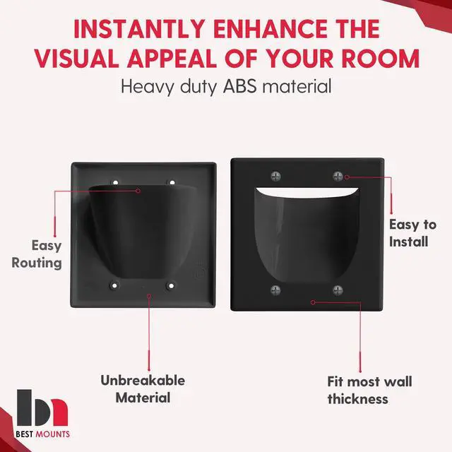 Alt view image 6 of 6 - 2 Pack Wall Plate Cable Pass Through with Bracket - In Wall Cable Management Kit - Recessed Cable Wall Plate Pair with Dual Gang Low Voltage Mounting Bracket - Decorator Cover for Low Voltage Cables