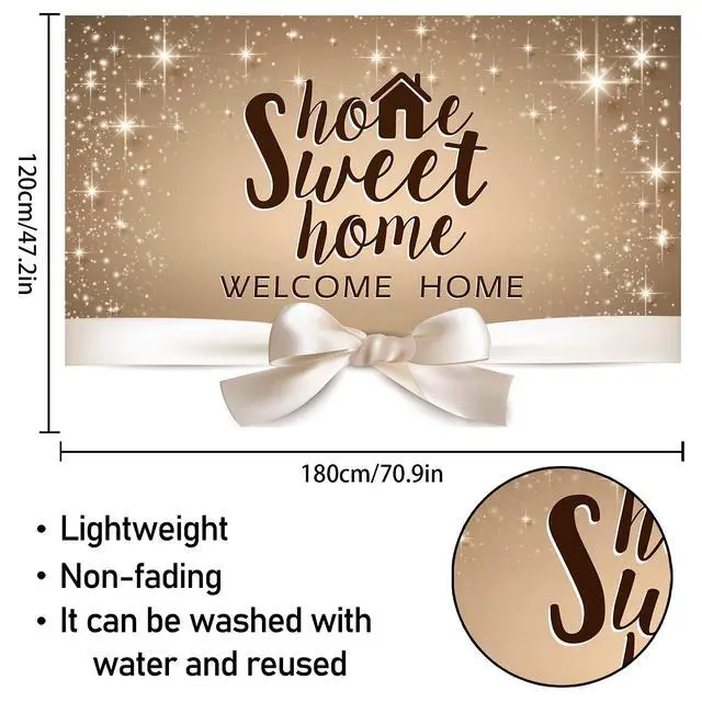 Alt view image 2 of 5 - Home Sweet Home Backdrop Banner Decor Gold Glitter - Welcome Home Housewarming Party Theme Decorations for Bridal Shower New House Supplies