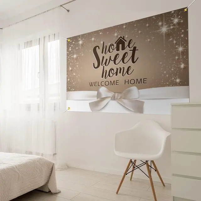 Alt view image 3 of 5 - Home Sweet Home Backdrop Banner Decor Gold Glitter - Welcome Home Housewarming Party Theme Decorations for Bridal Shower New House Supplies