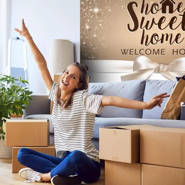 Alt view image 4 of 5 - Home Sweet Home Backdrop Banner Decor Gold Glitter - Welcome Home Housewarming Party Theme Decorations for Bridal Shower New House Supplies