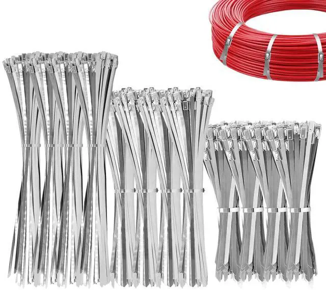 Main image of 630 Pcs Metal Zip Ties Multi Purpose Self Locking Cable Ties Heavy Duty 304 Stainless Steel Tensile for Farm Pipe Fence Roof Exhaust Machinery Outdoor (Multi Sizes)
