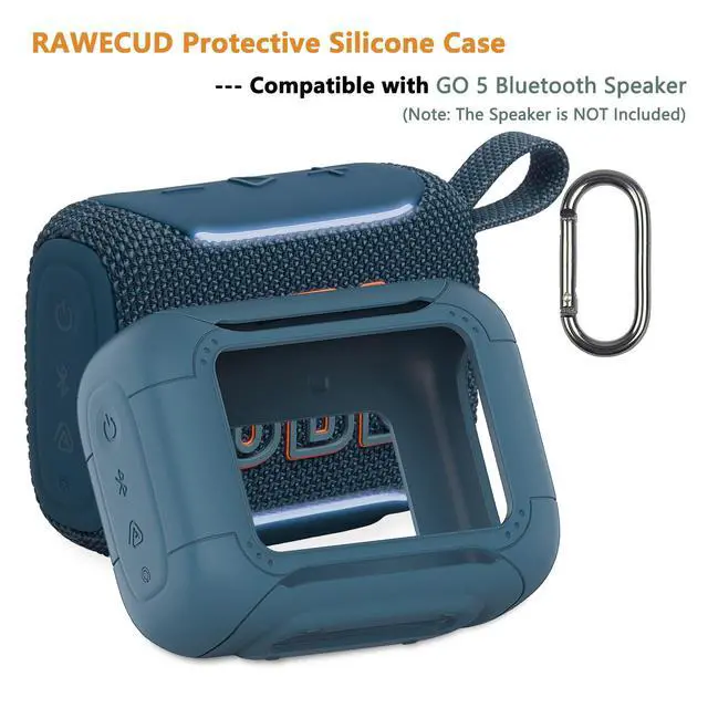 Alt view image 2 of 7 - Silicone Cover Case for JBL Go 5 Portable Bluetooth Speaker | Protective Case for Go 5 Speaker, Shockproof Drop-Protection Cover with Carabiner (Blue)