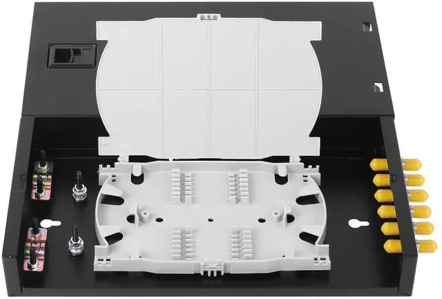 Alt view image 3 of 7 - 2-Pack ST-UPC 6 Simplex 6 Port Wall Mount Fiber Enclosure with Splice Tray Singlemode ST-UPC Kit (Includes 1.2 Meter Pigtail and Fiber Coupler)