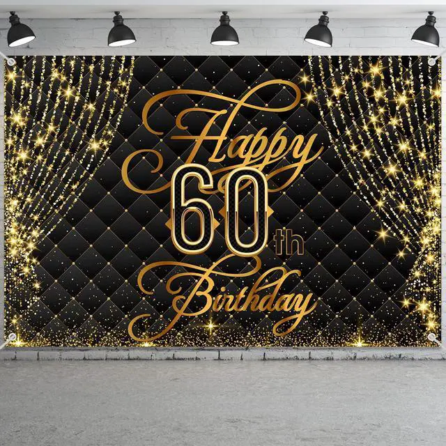 Alt view image 3 of 7 - Happy 60th Birthday Banner Backdrop Royal Curtain Decorations Black Gold Background 60 Years Old Bday for Women Men Photography Party Decor Supplies
