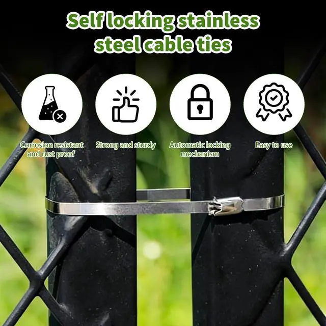 Alt view image 5 of 6 - 630 Pcs Metal Zip Ties Multi Purpose Self Locking Cable Ties Heavy Duty 304 Stainless Steel Tensile for Farm Pipe Fence Roof Exhaust Machinery Outdoor (Multi Sizes)