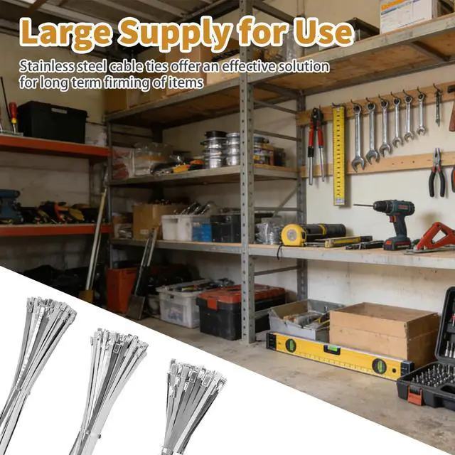 Alt view image 6 of 6 - 630 Pcs Metal Zip Ties Multi Purpose Self Locking Cable Ties Heavy Duty 304 Stainless Steel Tensile for Farm Pipe Fence Roof Exhaust Machinery Outdoor (Multi Sizes)