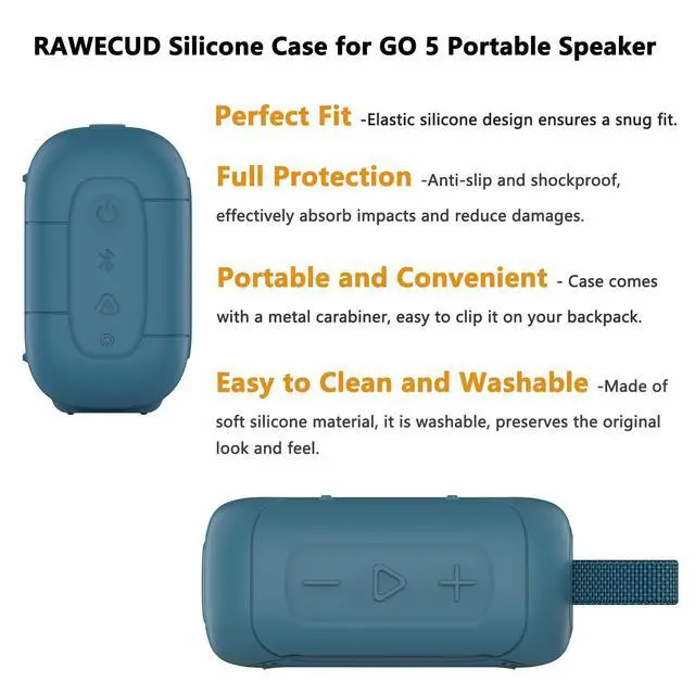 Alt view image 4 of 7 - Silicone Cover Case for JBL Go 5 Portable Bluetooth Speaker | Protective Case for Go 5 Speaker, Shockproof Drop-Protection Cover with Carabiner (Blue)