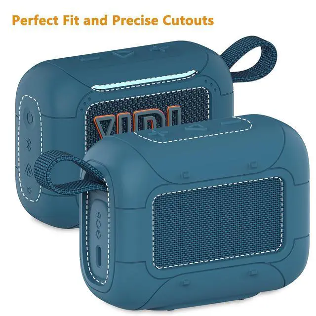 Alt view image 6 of 7 - Silicone Cover Case for JBL Go 5 Portable Bluetooth Speaker | Protective Case for Go 5 Speaker, Shockproof Drop-Protection Cover with Carabiner (Blue)