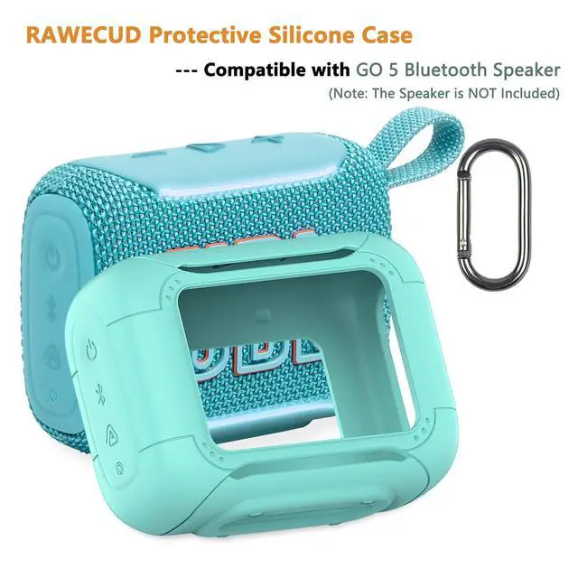 Alt view image 2 of 7 - Silicone Cover Case for JBL Go 5 Portable Bluetooth Speaker | Protective Case for Go 5 Speaker, Shockproof Drop-Protection Cover with Carabiner (Teal)