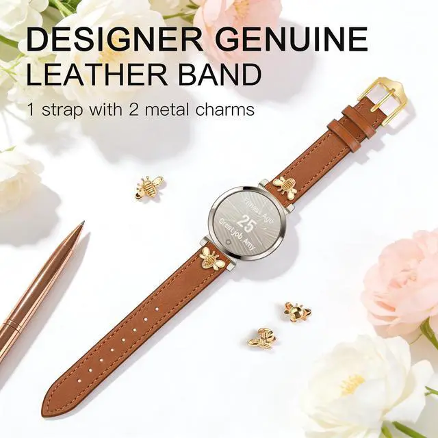 Alt view image 2 of 6 - Slim Leather Bands Compatible with Garmin Lily 2 | Leather with Charms, Feminine,Design,for Garmin Lily 2 Watch Band